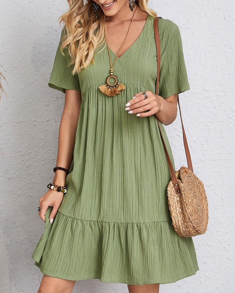 Solid Color Dress with Short Sleeves