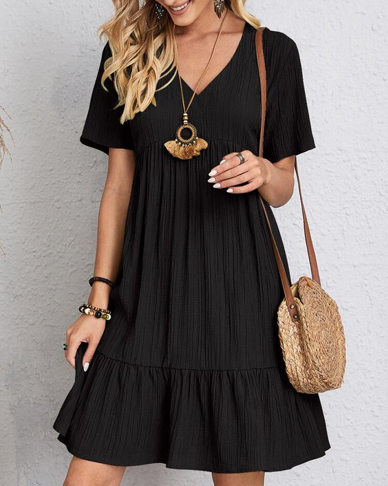 Solid Color Dress with Short Sleeves