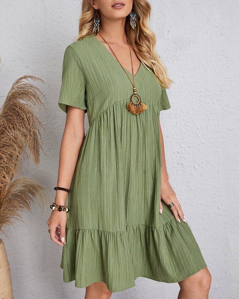 Solid Color Dress with Short Sleeves