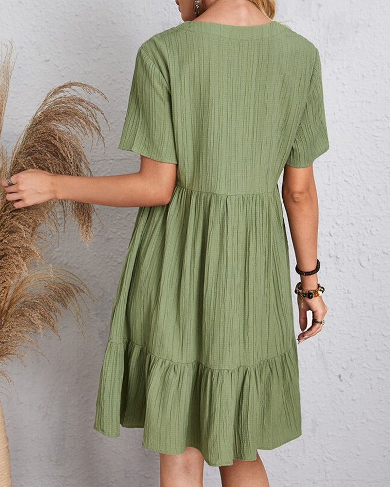 Solid Color Dress with Short Sleeves