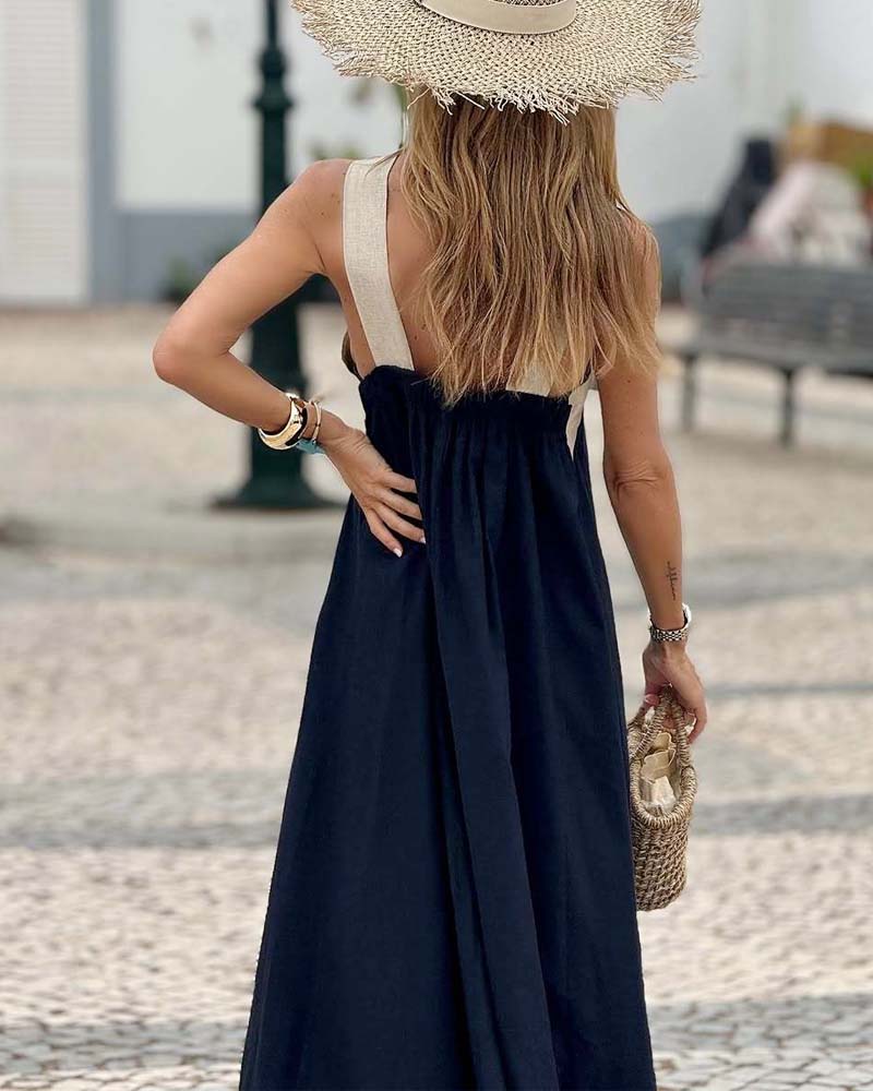 Cross Backless Contrast Color Elegant Dress