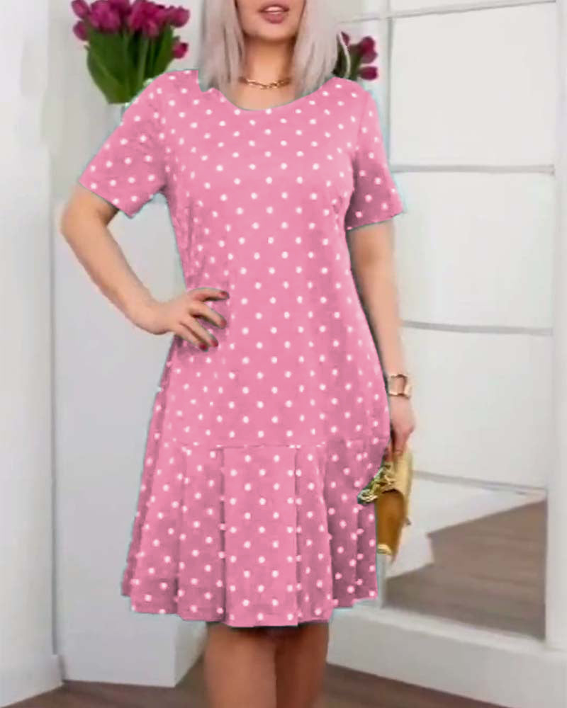 Polka dot print short sleeve casual dress