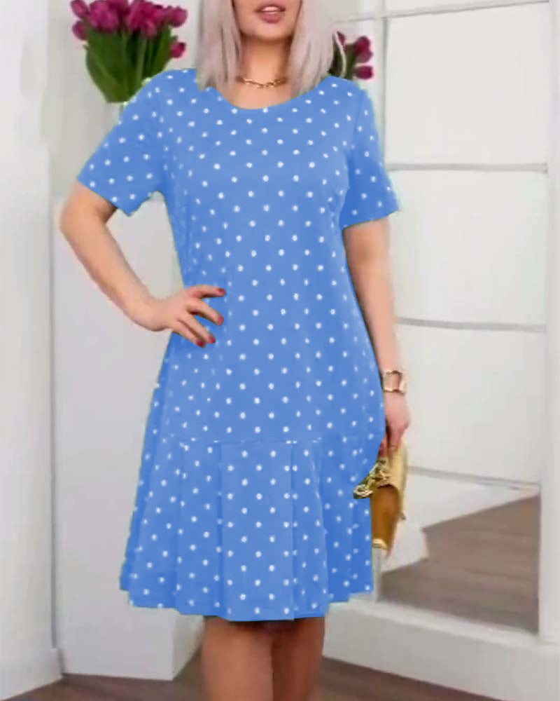 Polka dot print short sleeve casual dress