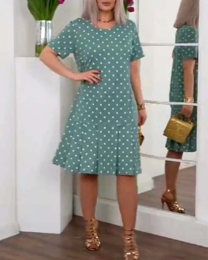 Polka dot print short sleeve casual dress