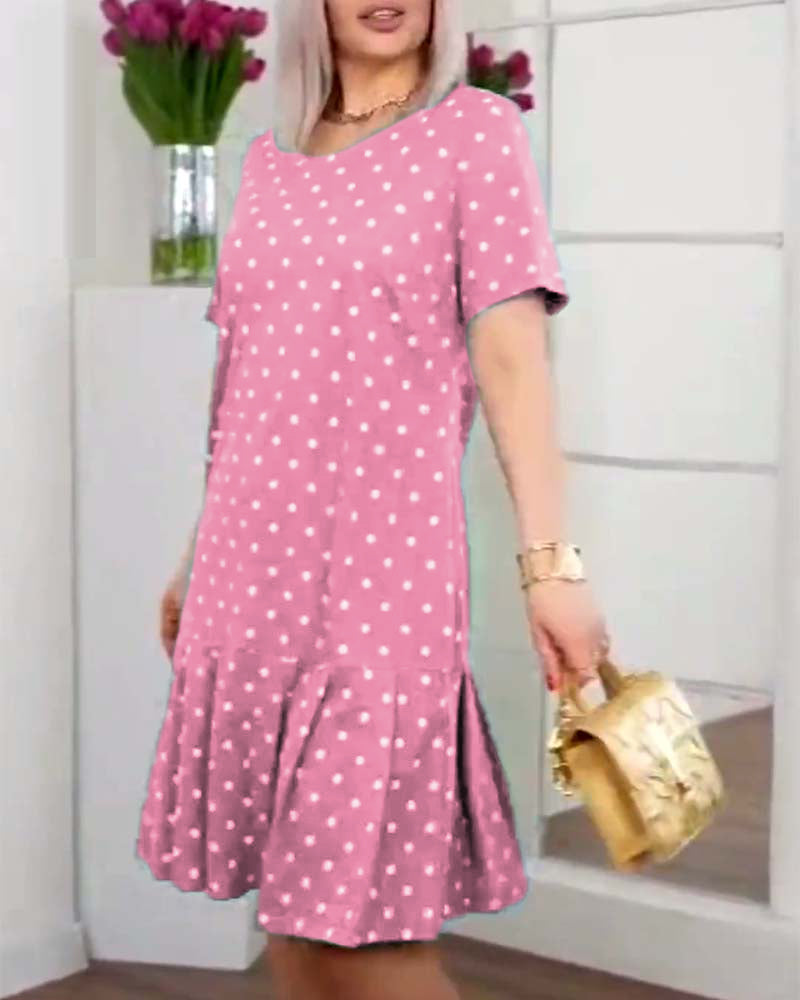 Polka dot print short sleeve casual dress