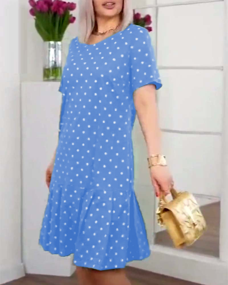 Polka dot print short sleeve casual dress