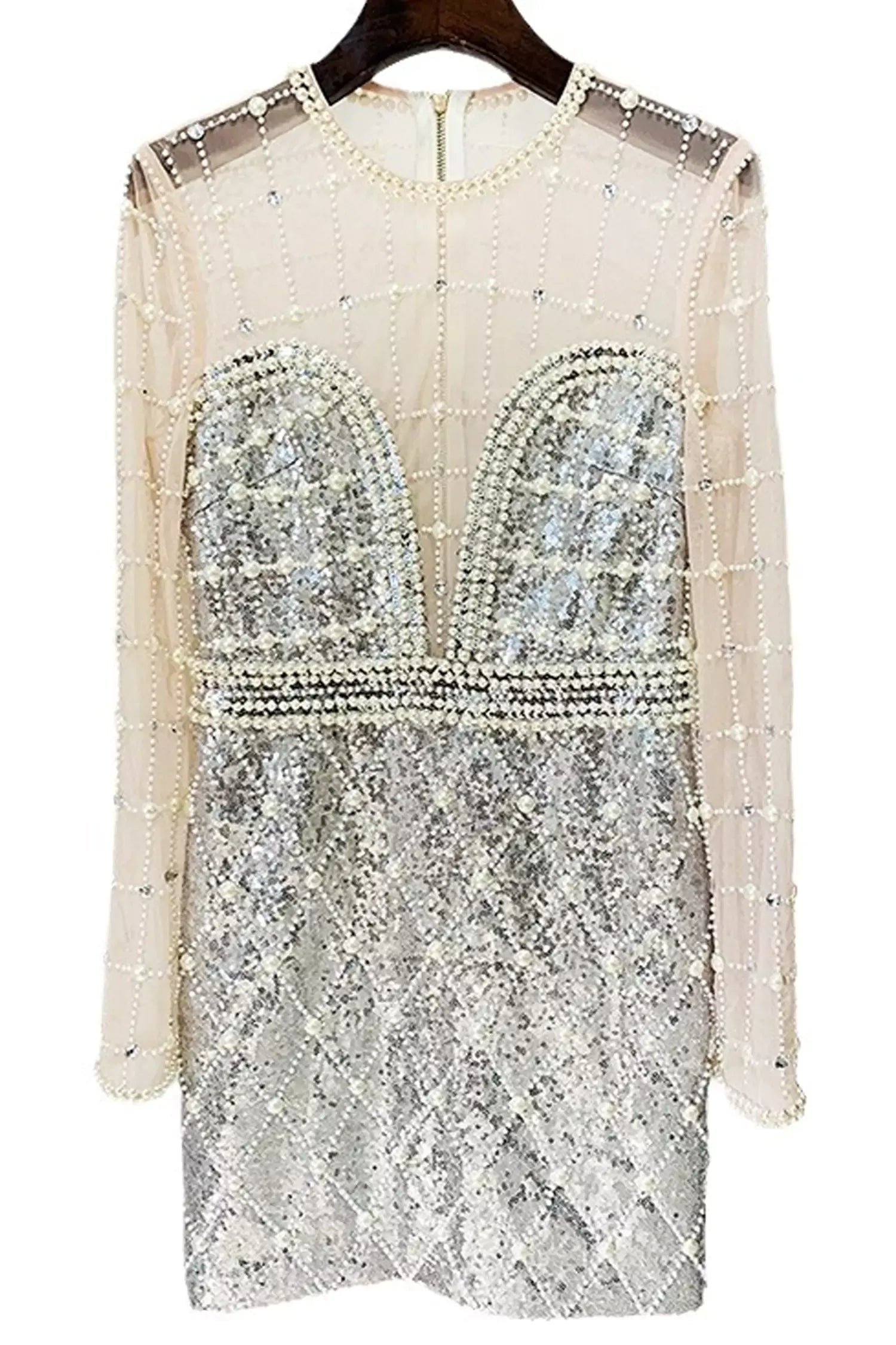 Iliana Silver Pearl Embellished Sequin Dress