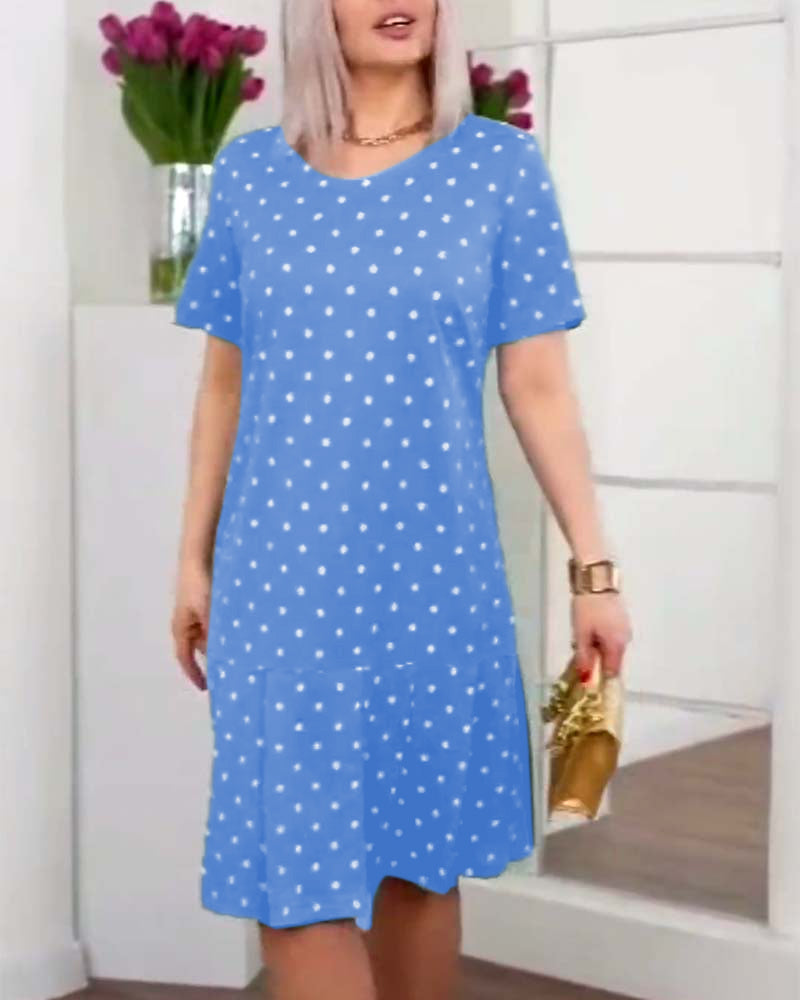 Polka dot print short sleeve casual dress