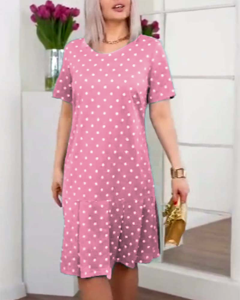 Polka dot print short sleeve casual dress