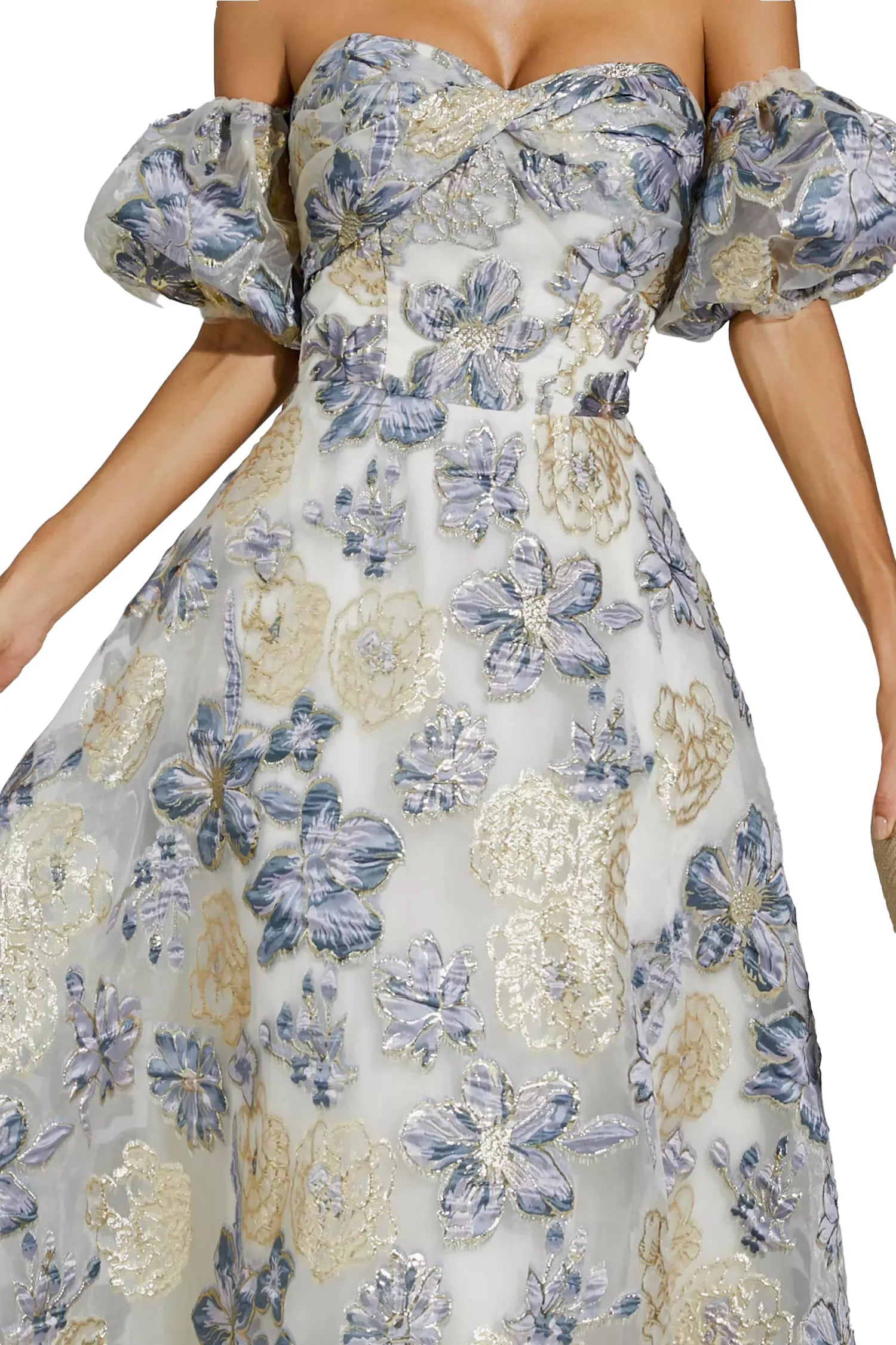 Reem Blue-Purple Flower Off Shoulder Dress