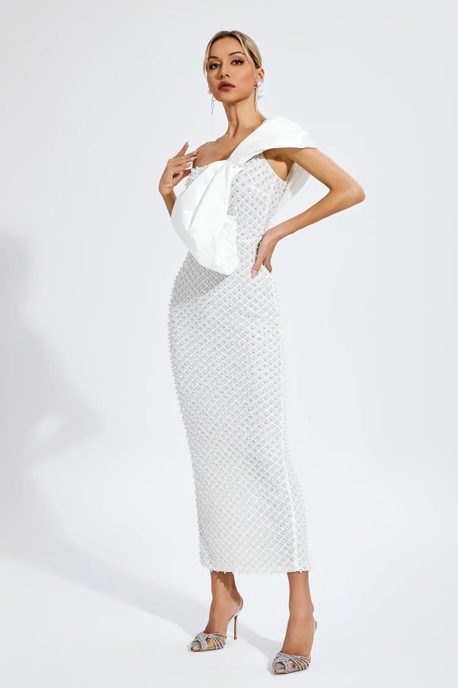 Alisson White Pearl Embellishment Dress