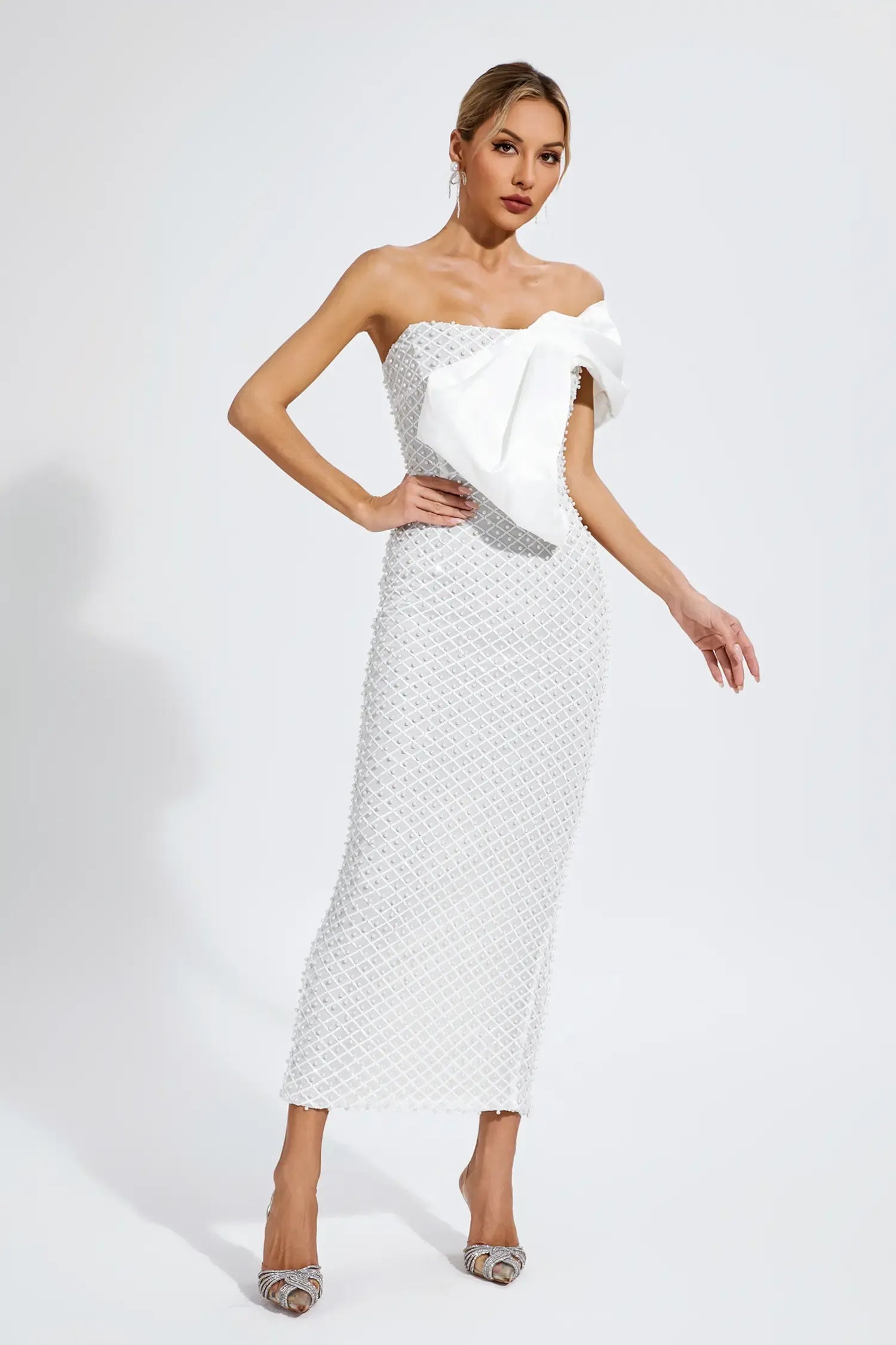 Alisson White Pearl Embellishment Dress