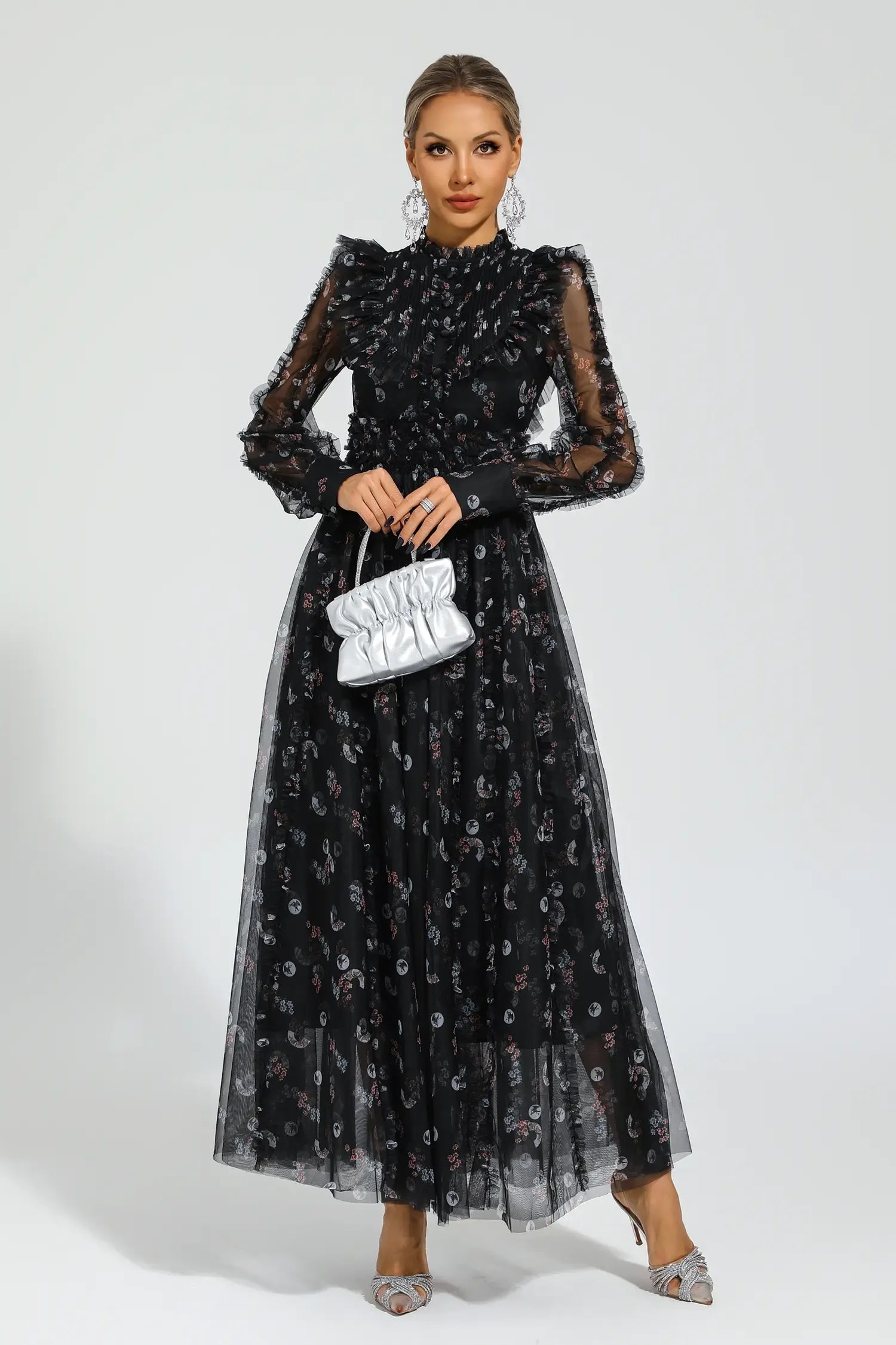 Beryl Black Floral Long Sleeve Dress