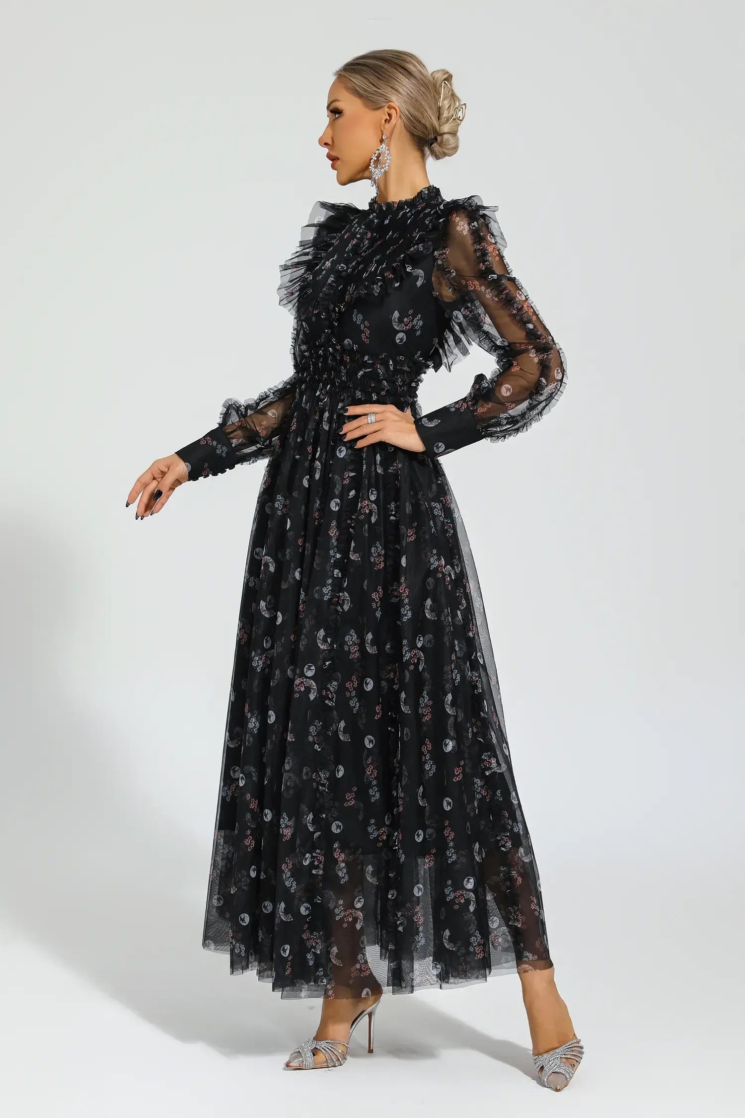 Beryl Black Floral Long Sleeve Dress