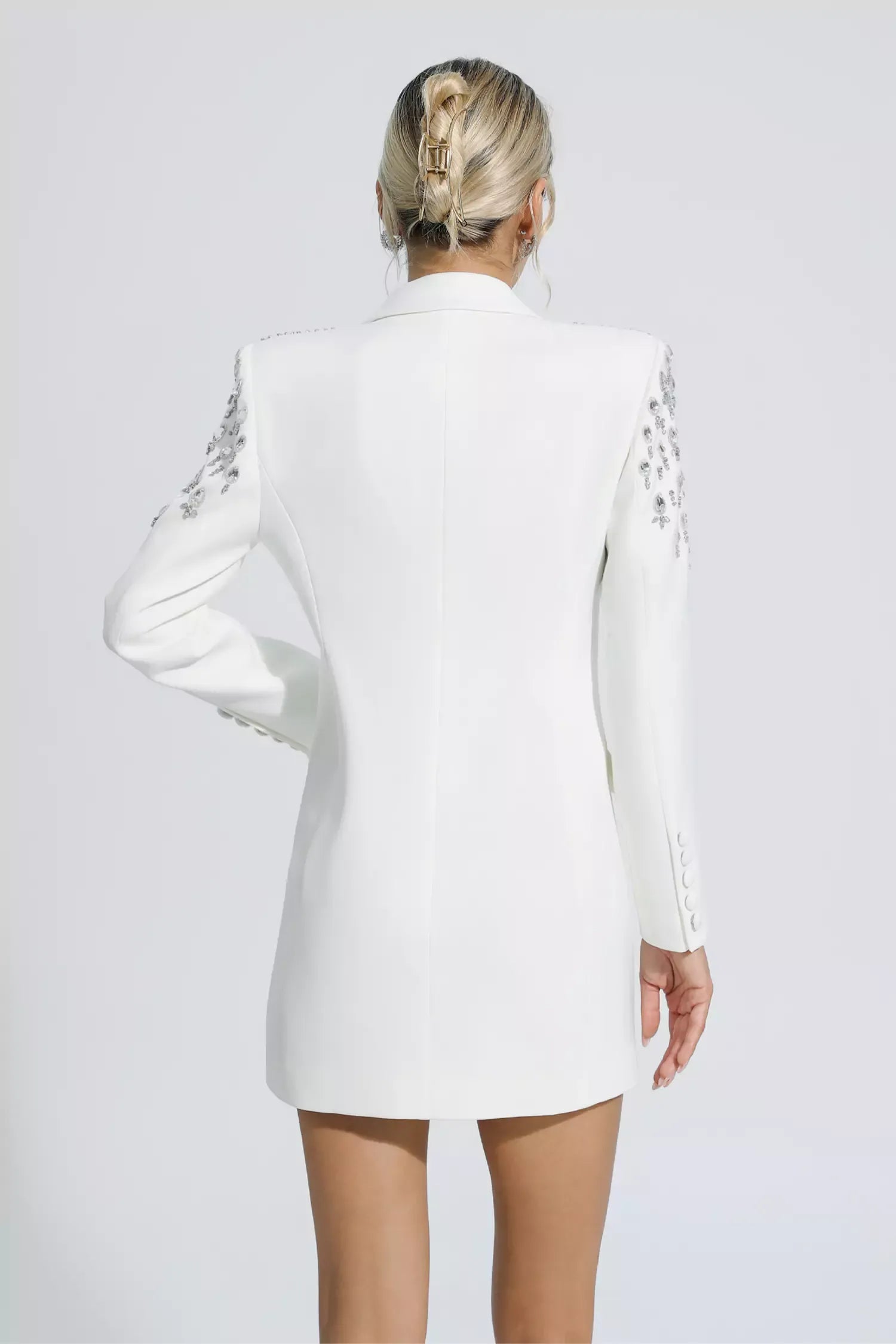 Capri White Diamond Embellishment Blazer Dress