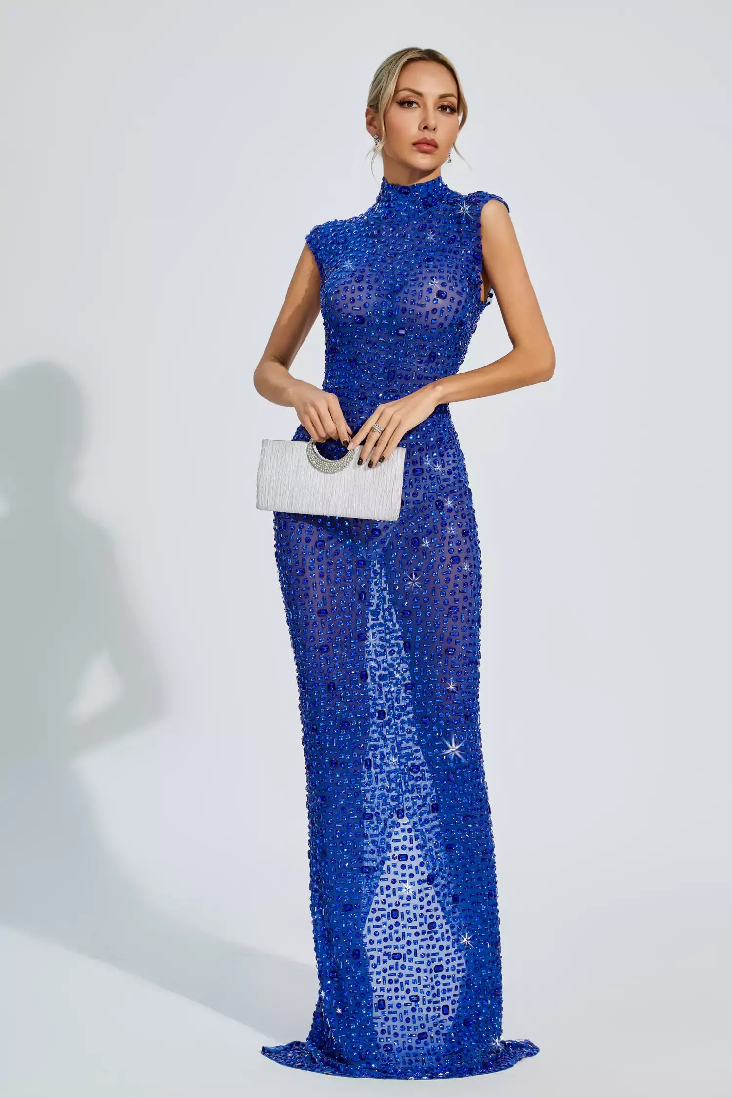 Emmalyn Blue Sleeveless Diamond Maxi Dress