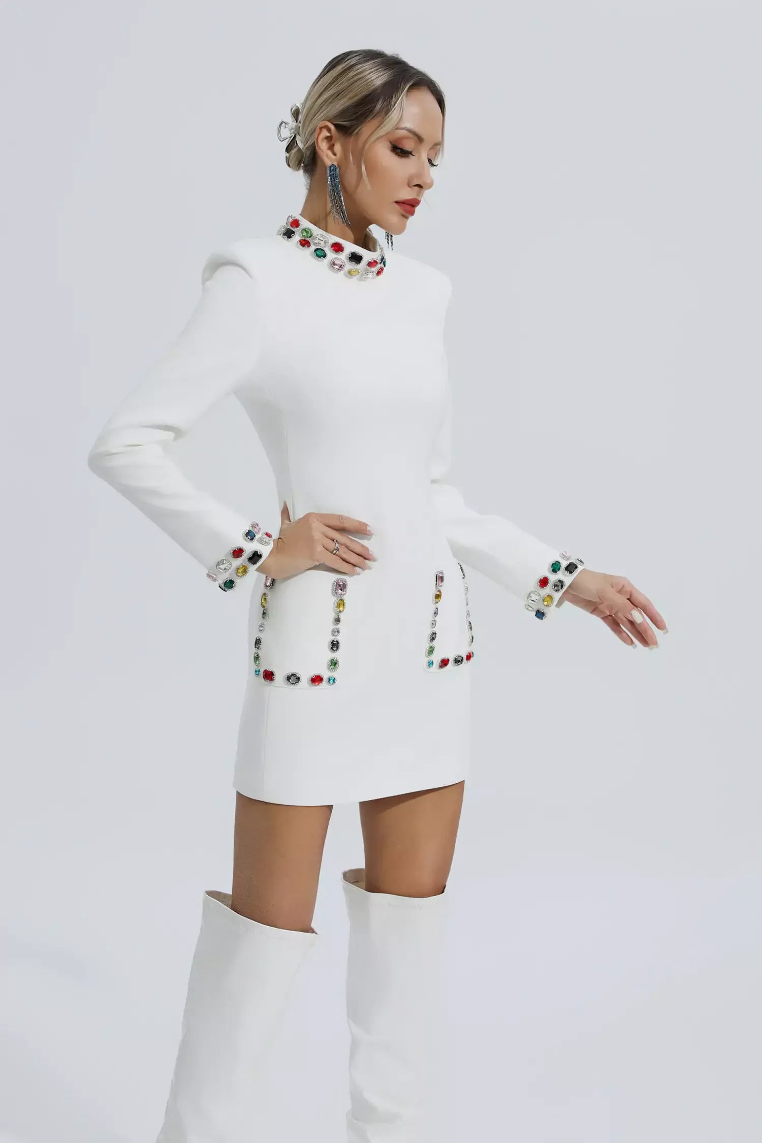 Karina White Diamond Embellishment Mini Dress