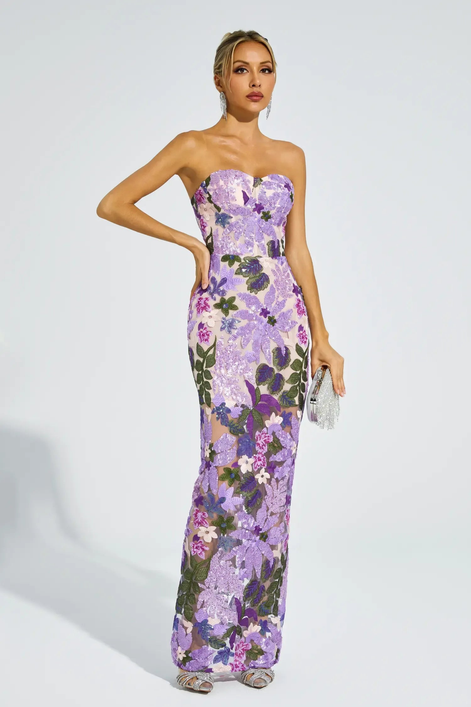 Kevin Purple Embroidered Sequins Dress