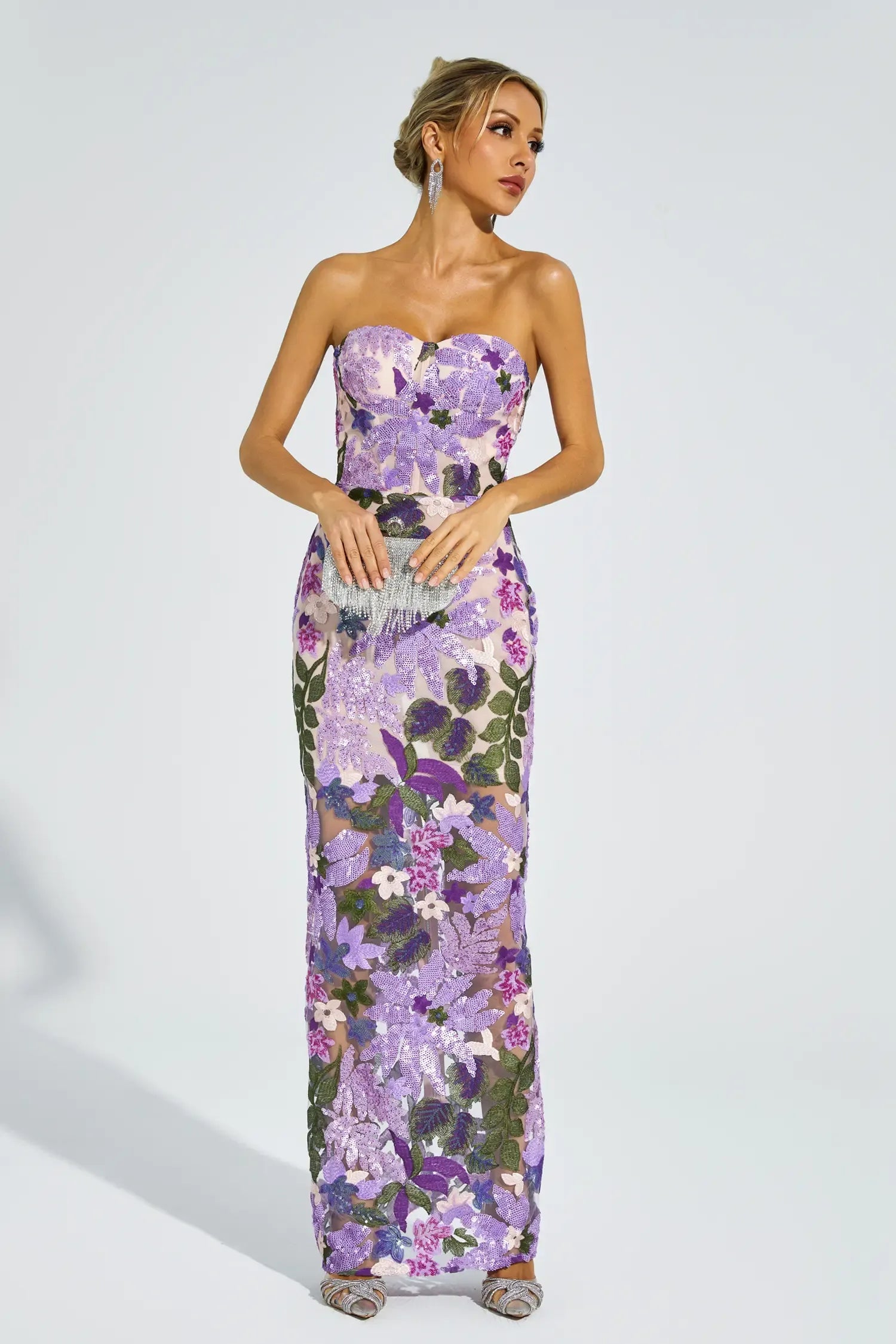 Kevin Purple Embroidered Sequins Dress