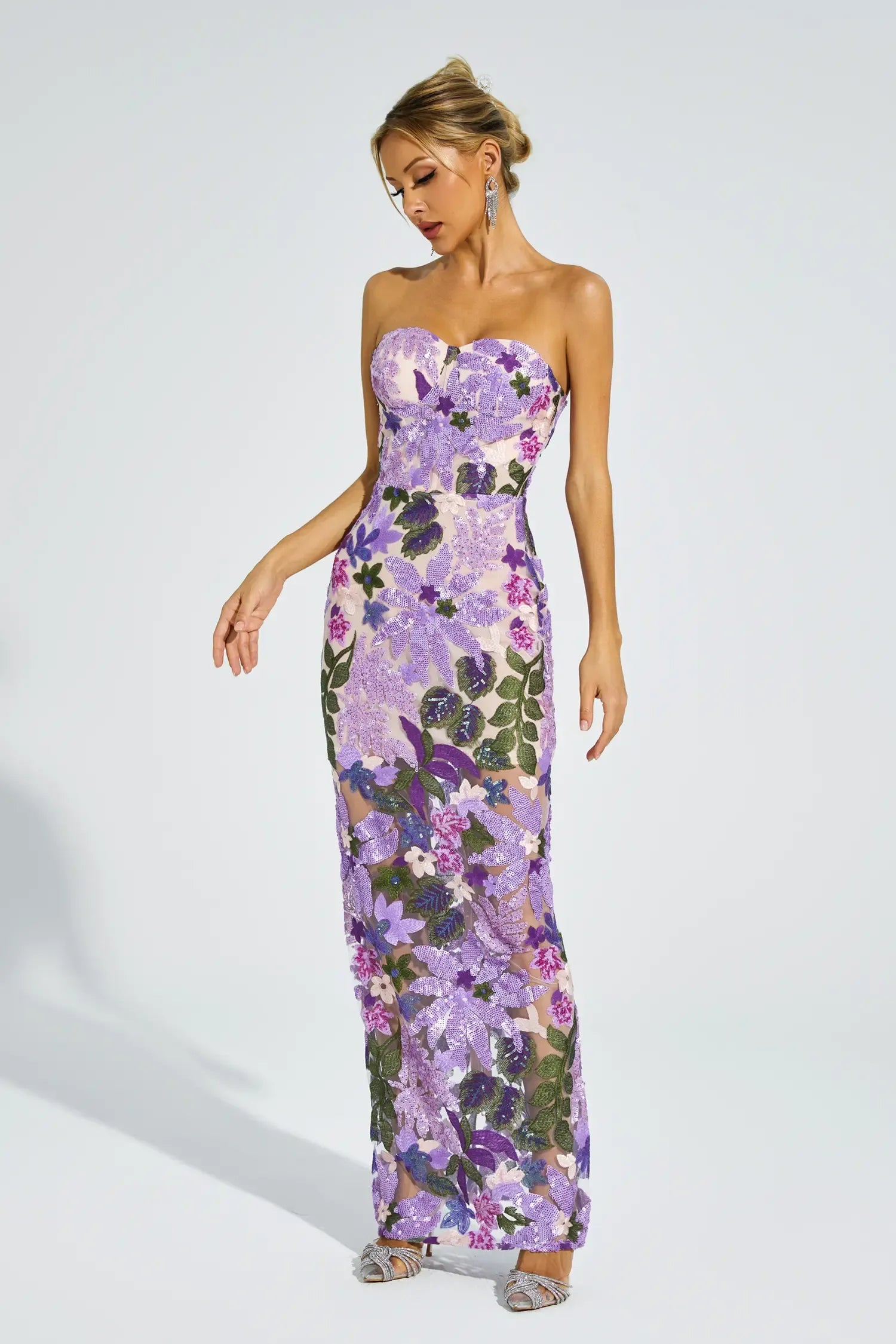 Kevin Purple Embroidered Sequins Dress