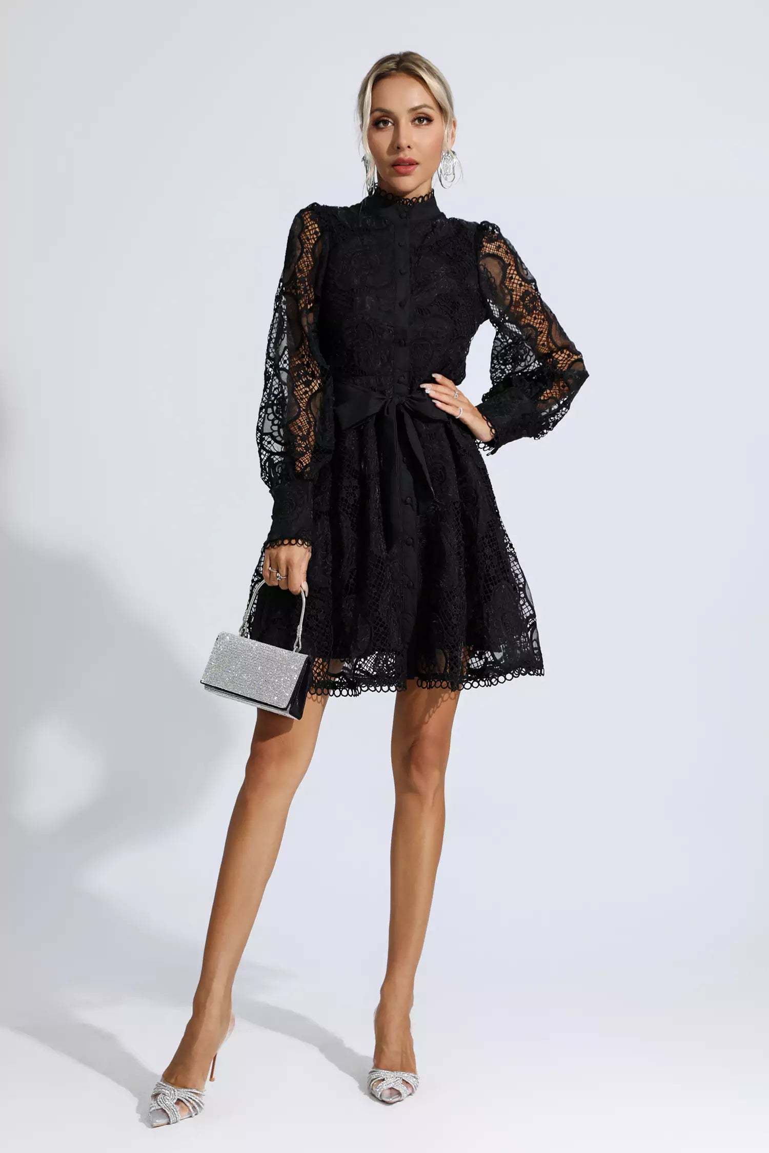 Lorelei Black Lace Jacquard Mini Dress