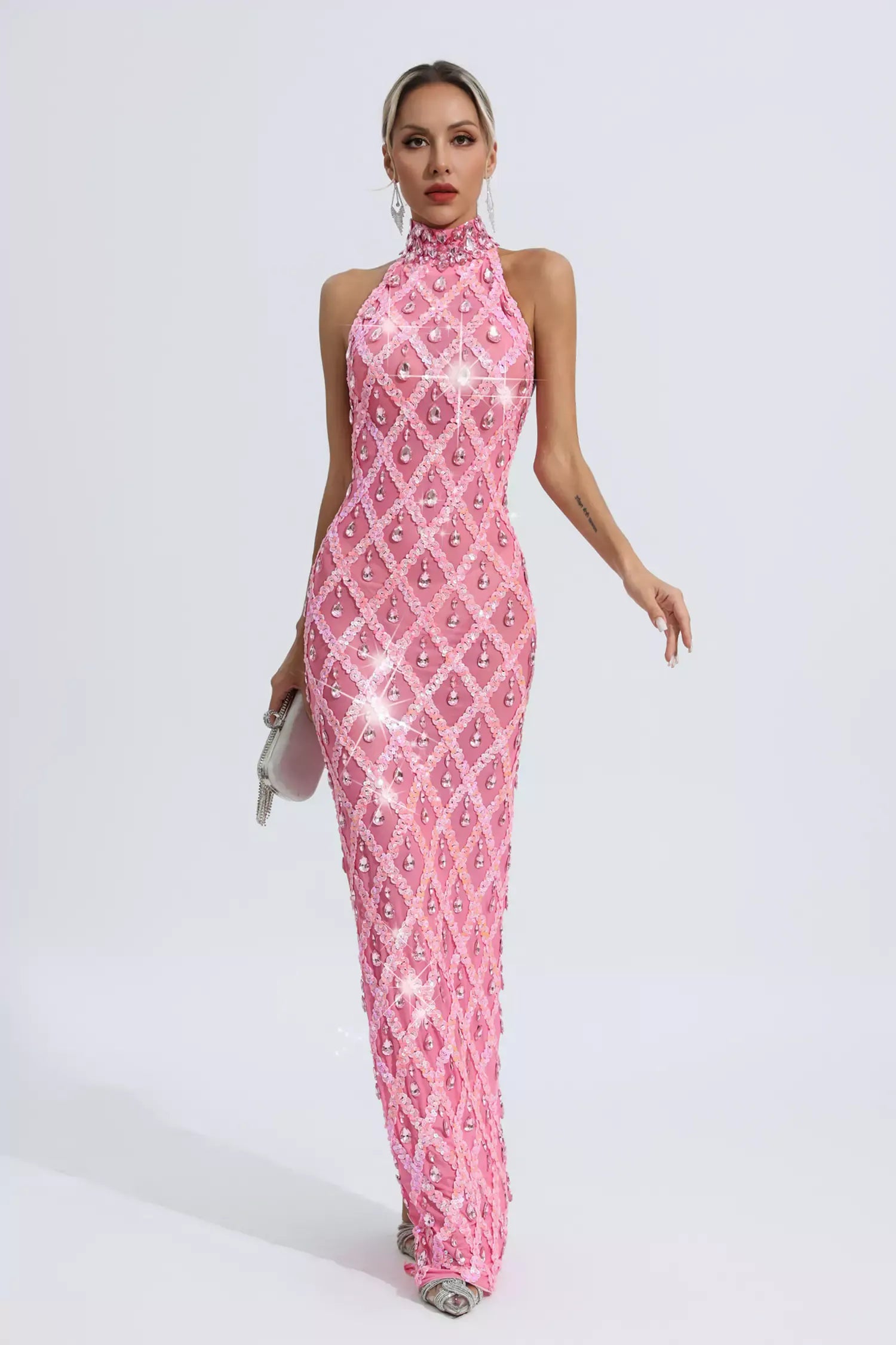 Louise Pink Diamond Maxi Dress