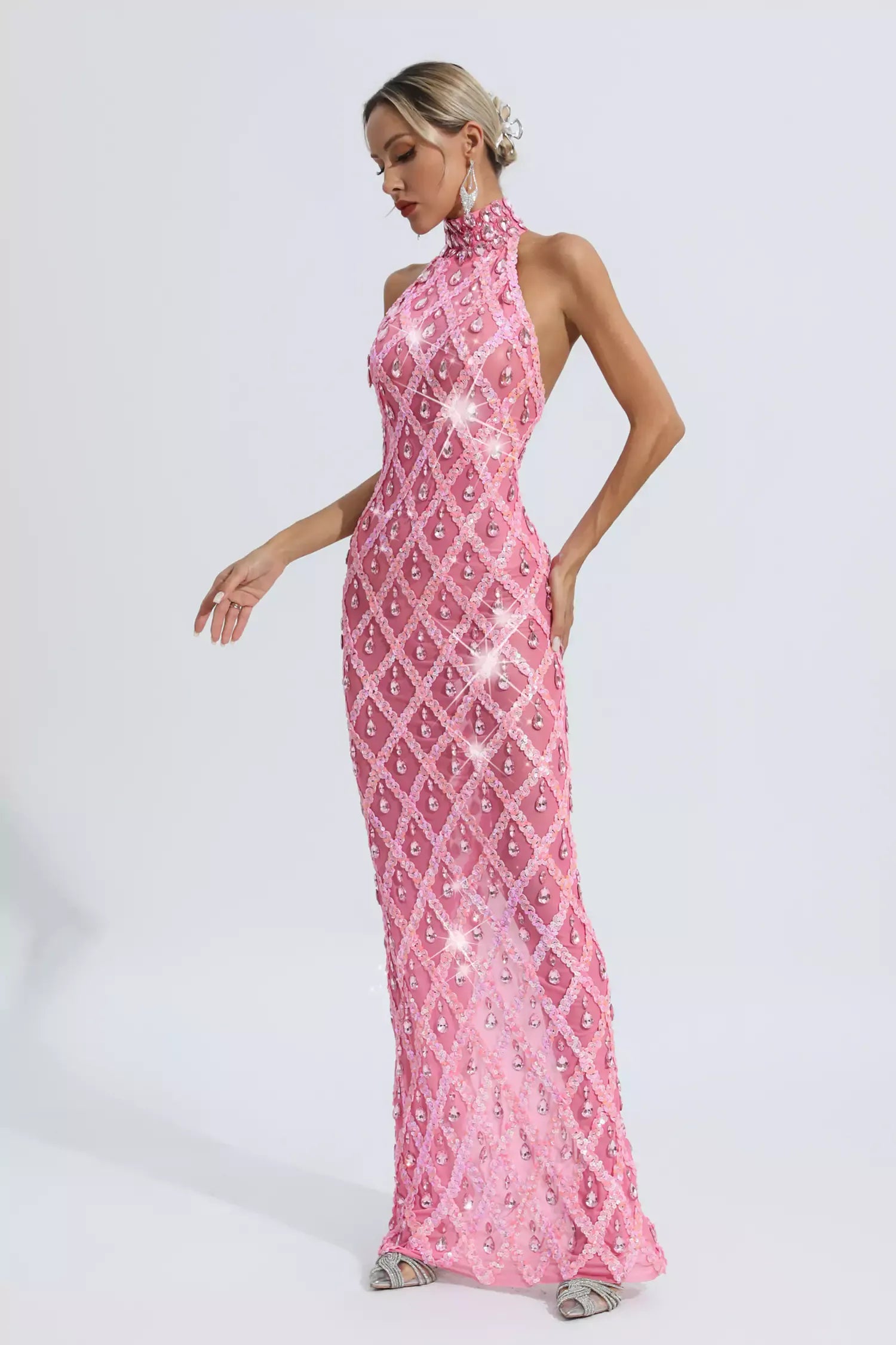 Louise Pink Diamond Maxi Dress