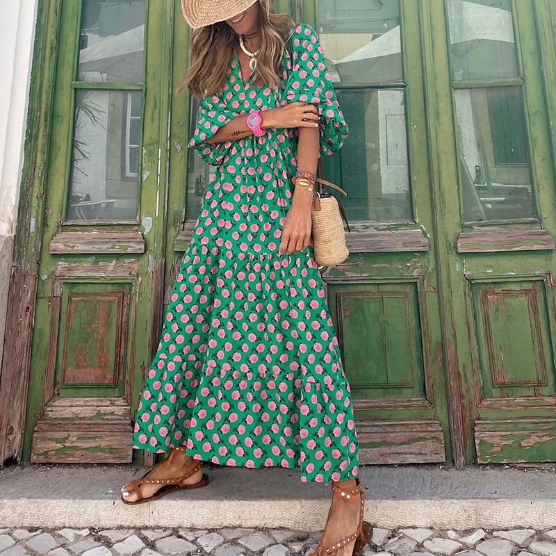 Milena | Green long dress for women