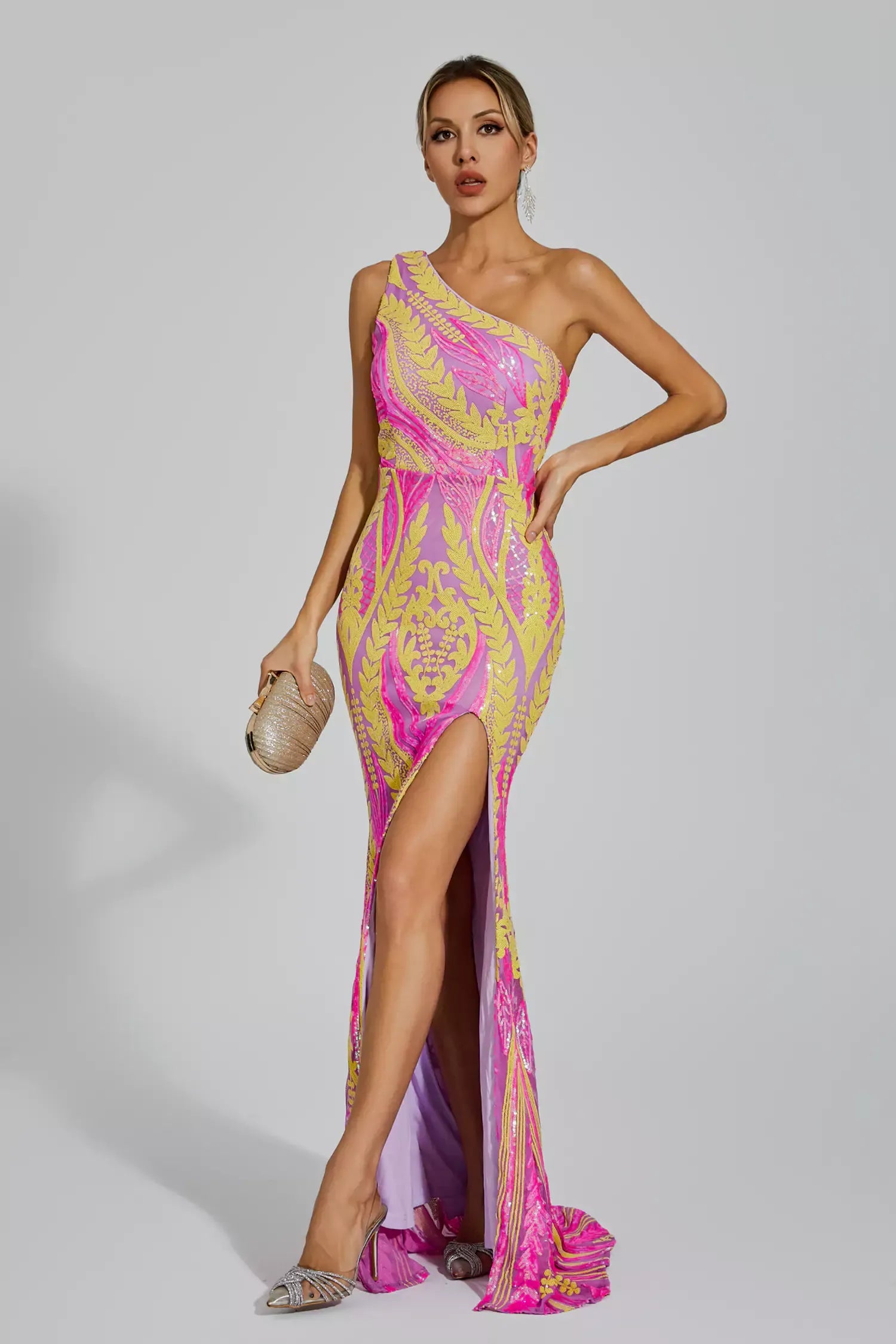 Phelps Yellow Pink Colored Maxi Dress