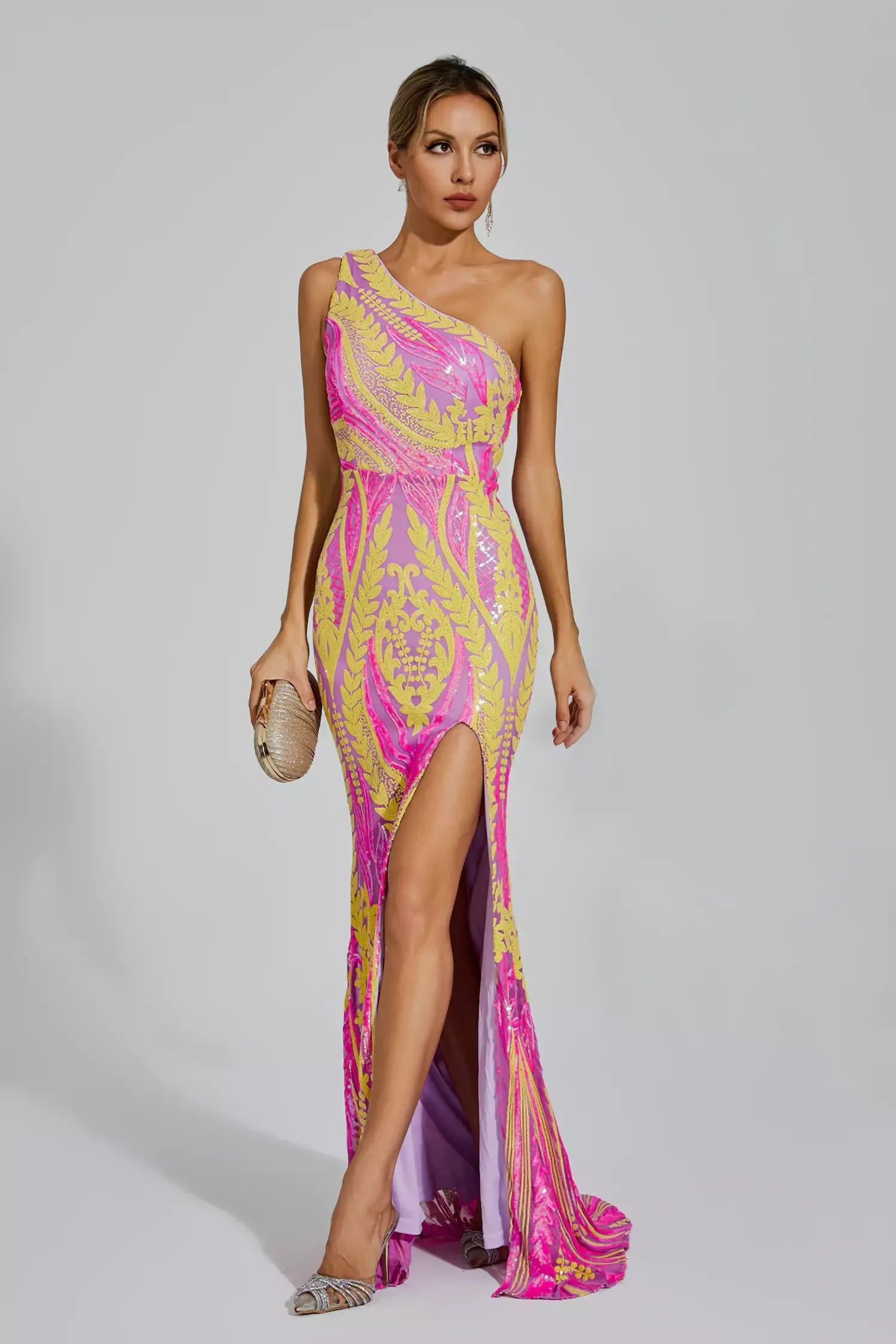 Phelps Yellow Pink Colored Maxi Dress