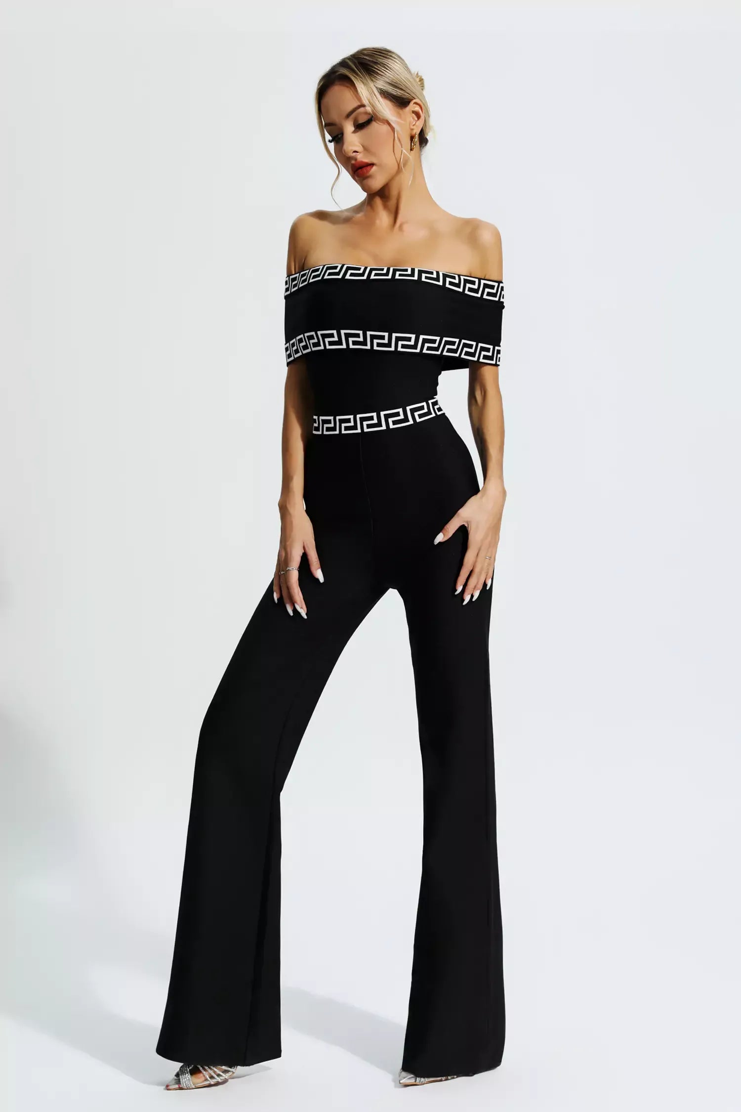 Ryleigh Black Printed Bandage Jumpsuit