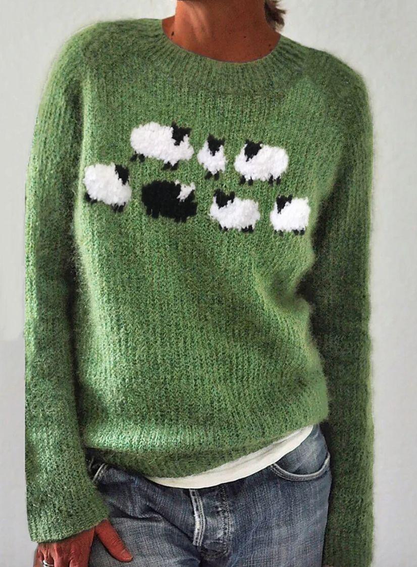 Green Long Sleeve Print Sweater