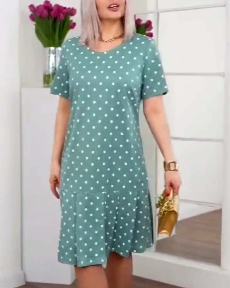 Polka dot print short sleeve casual dress