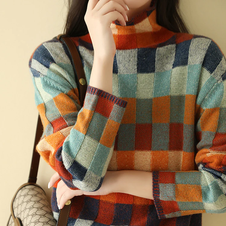 Adalynn™ - Colorful Patchwork Knit Turtleneck Sweater